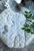 Outseam Sleepsuit Zipper - Mint Stars — soft cotton baby sleepsuit with outward seams